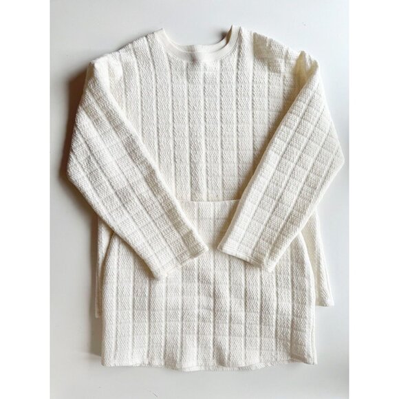 NWOT ZARA Ivory White Plush Quilted Jersey Sweatshirt Mini Skirt Set, Size M/L - Picture 5 of 12